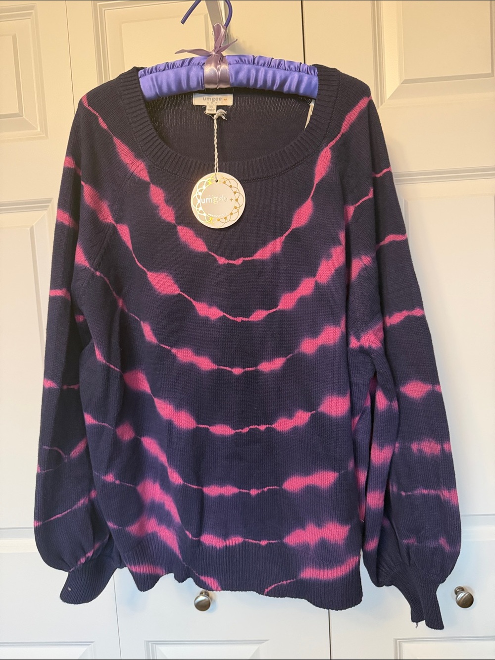 Umgee Purple and Pink Wave Tie-Dye Crewneck Sweater